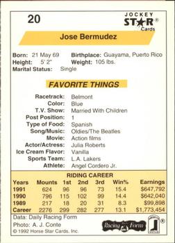 1992 Jockey Star #20 Jose Bermudez Back